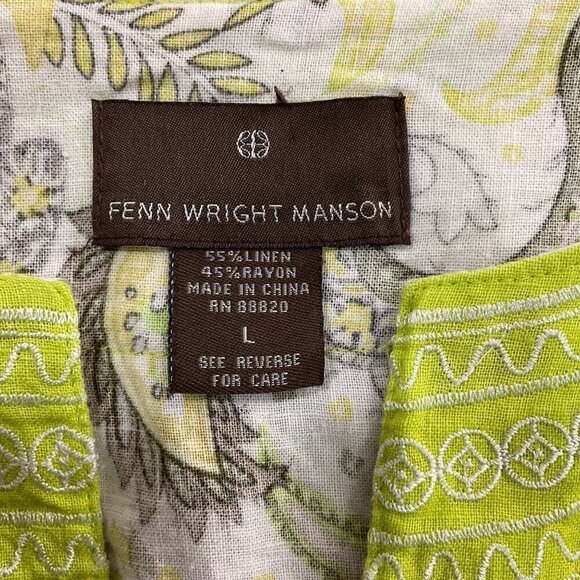 Fenn Wright Manson Linen Sleeveless Paisley Top Large Lime Green Cream & Brown - Picture 3 of 8